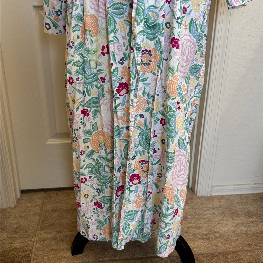 Vintage Floral Cotton Belted Full Length Lightweight Robe Size OS - Picture 6 of 10
